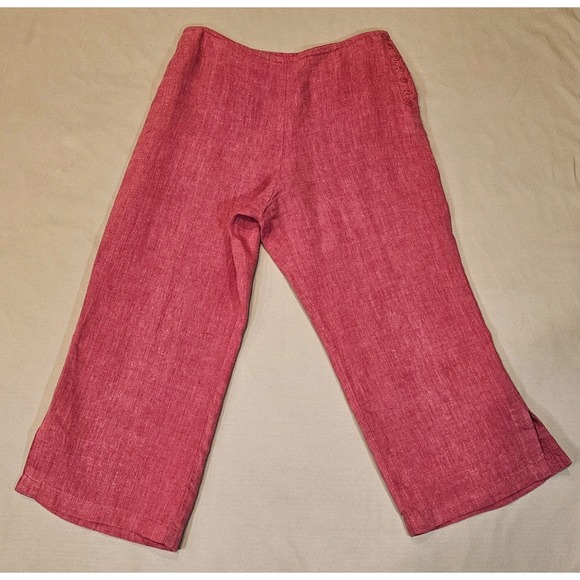 J Jill Wide Leg Crop Linen Pants Women's 8 Petite‎ Red Side Buttons Lightweight - Picture 1 of 14